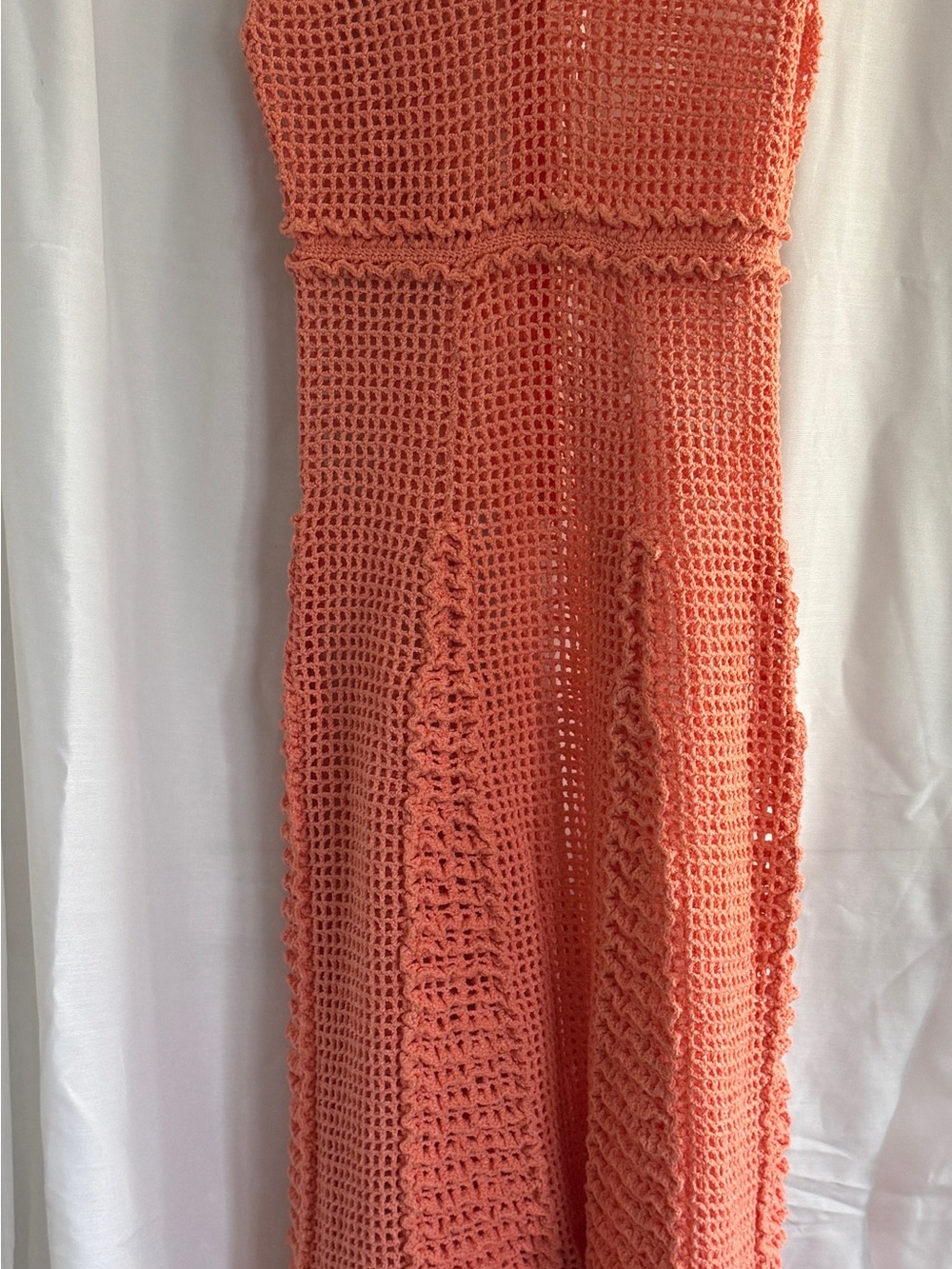 Vintage Hand-Crocheted Coral Maxi Dress